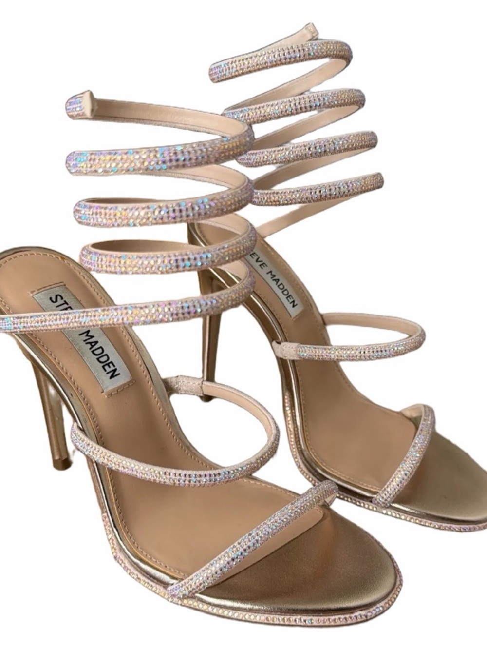 Steve Madden Iridescent Nude Spiral-Strap Stiletto Heels